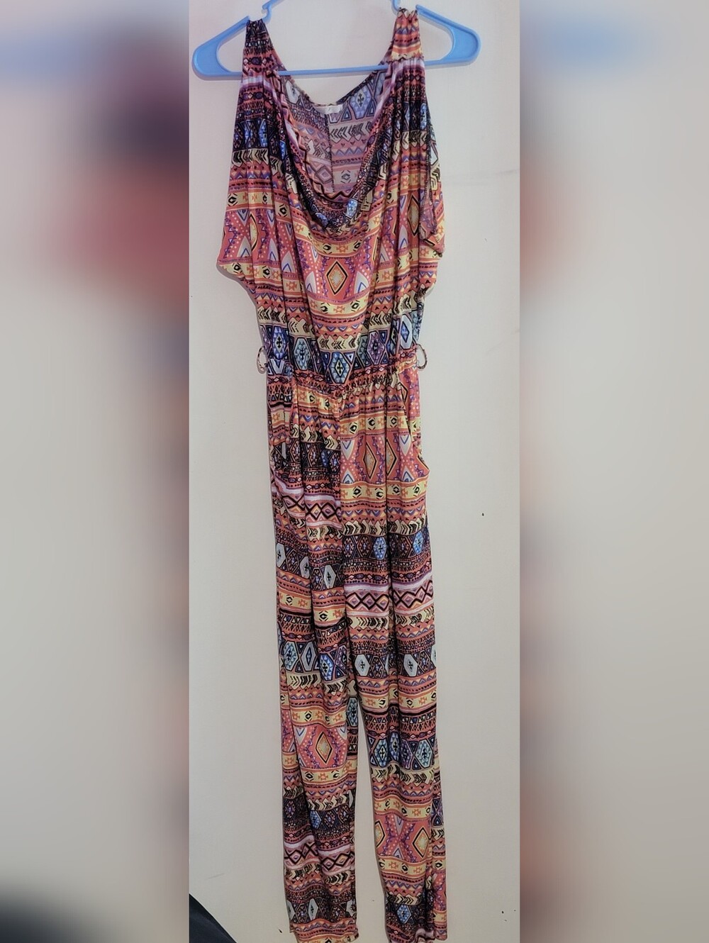 Boho Printed Cowl Neck  Silk Blend Jumpsuit in Multi-Color By Julia